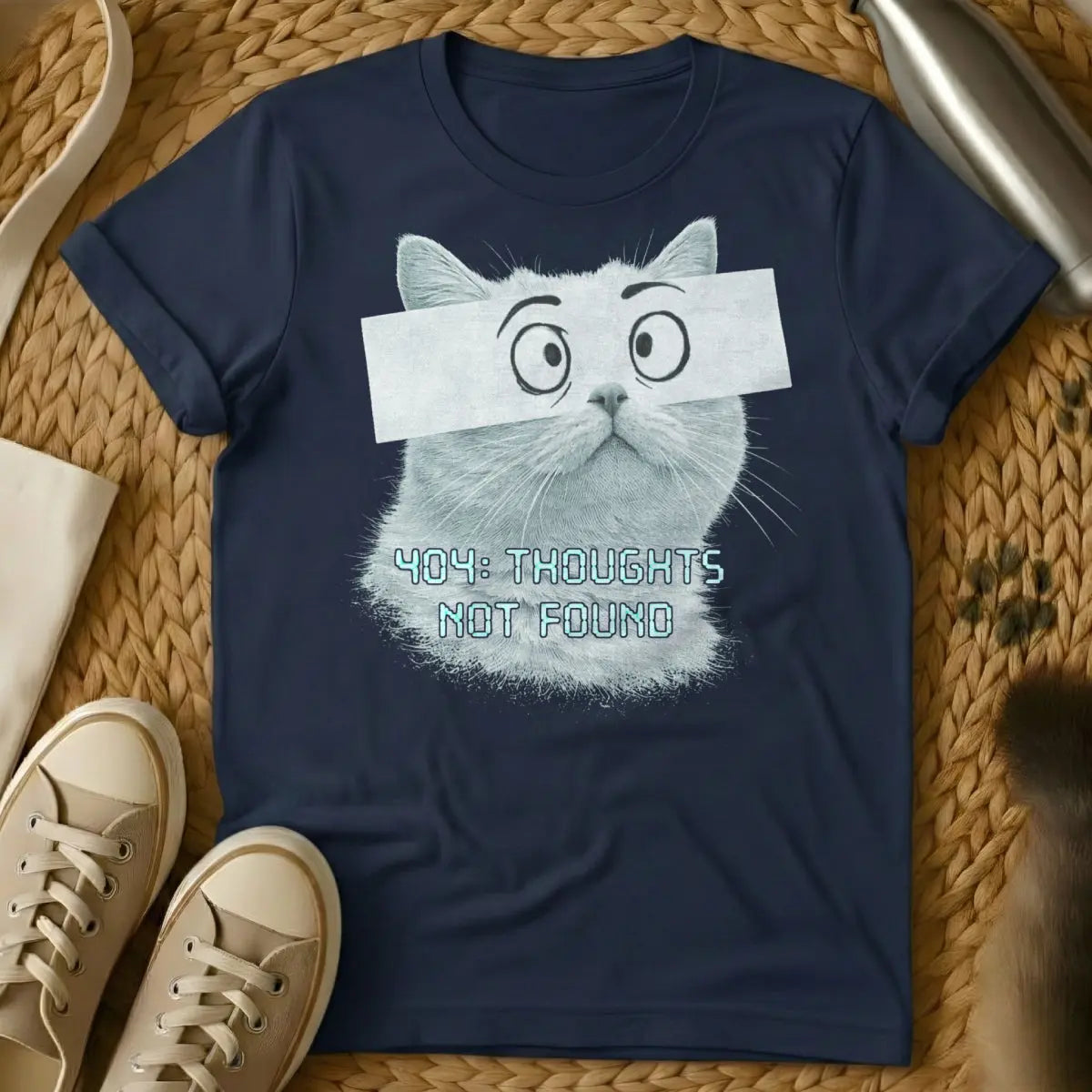 Funny Error Code Cat Tee - Dark Heather T-Shirt - debugging humor, glitchcore, keyboard cat