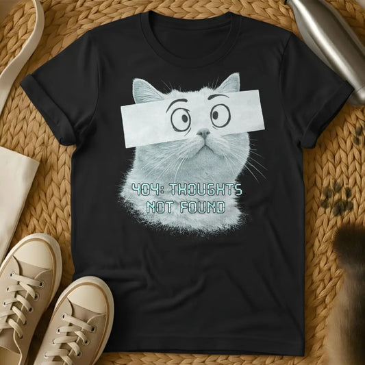 Funny Error Code Cat Tee - Black T-Shirt - debugging humor, glitchcore, keyboard cat