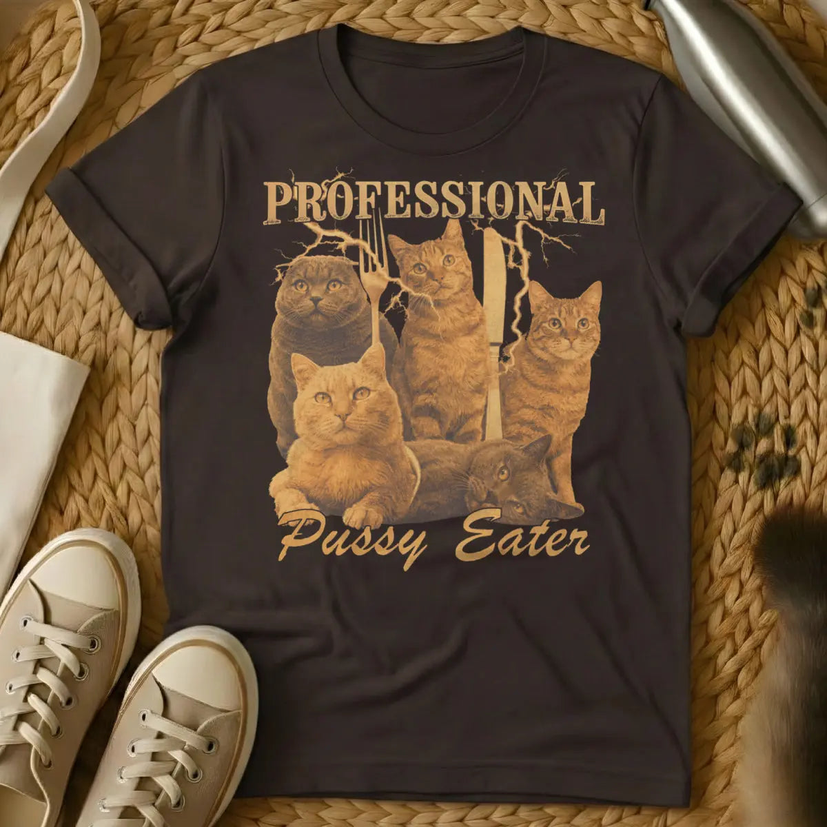 Funny Edgy Cat Graphic Tee - Dark Chocolate T-Shirt - anarchist chic, duality art, kawaii goth