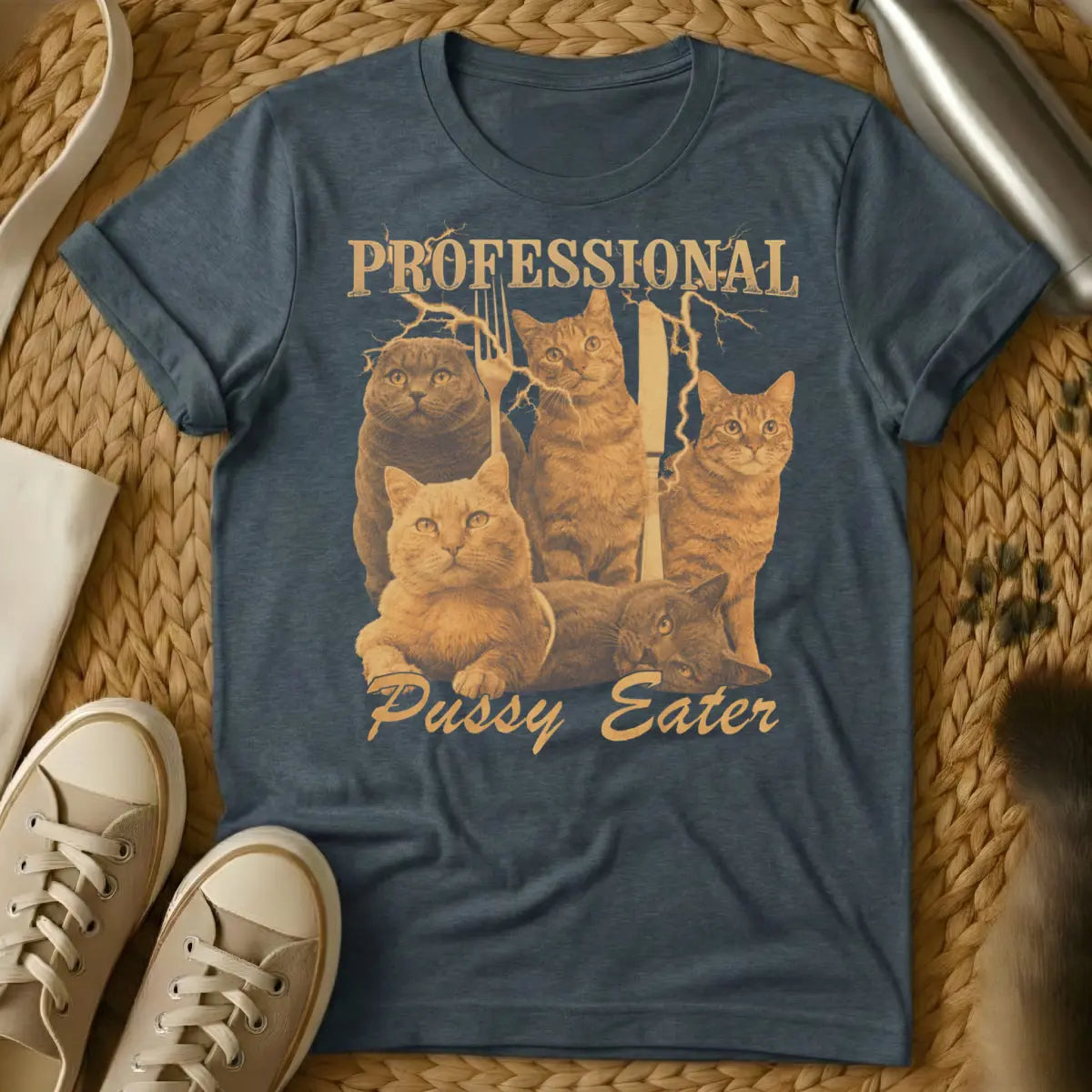 Funny Edgy Cat Graphic Tee - Dark Heather T-Shirt - anarchist chic, duality art, kawaii goth