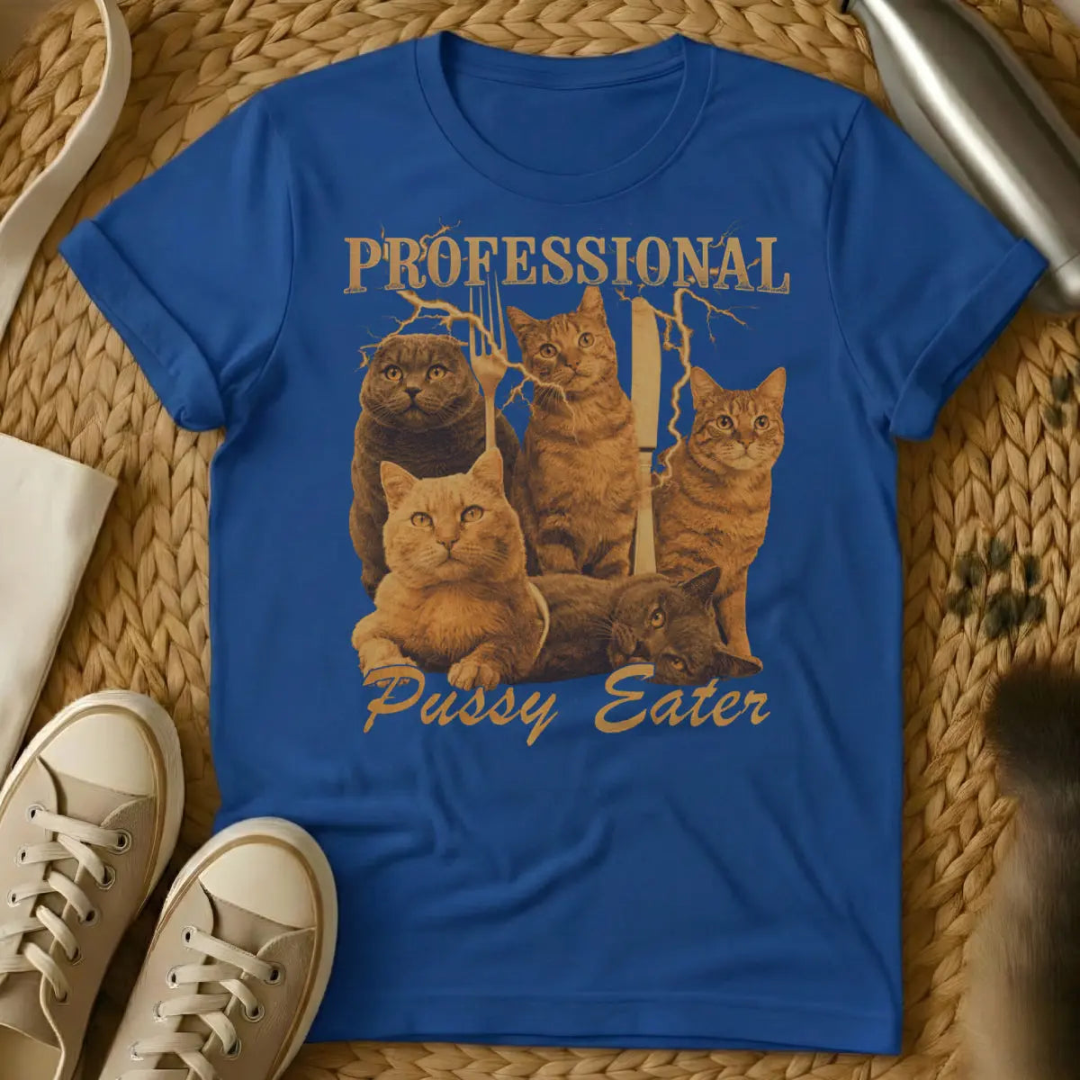 Funny Edgy Cat Graphic Tee - Blue T-Shirt - anarchist chic, duality art, kawaii goth