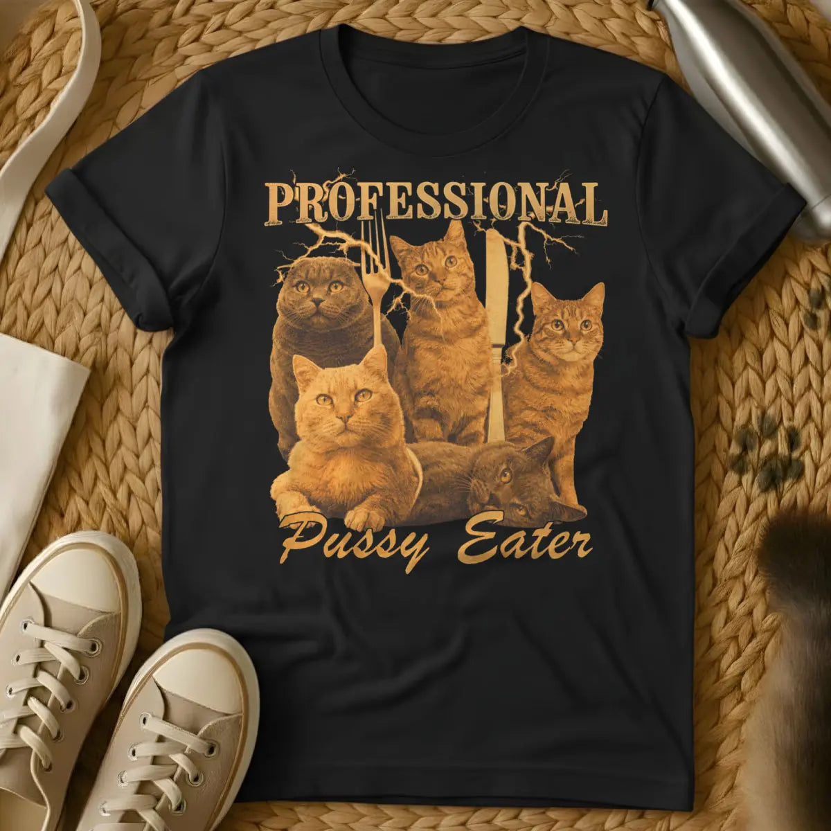 Funny Edgy Cat Graphic Tee - Black T-Shirt - anarchist chic, duality art, kawaii goth