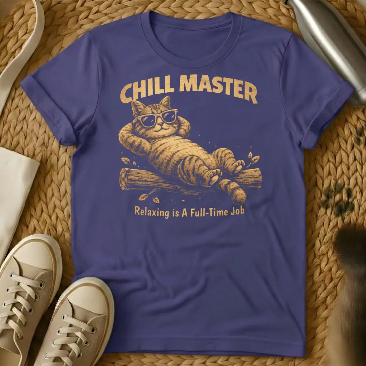 Chill Master Cat Shirt - Purple T-Shirt - academic cat humor, feline scholar degree, lazy cat phd