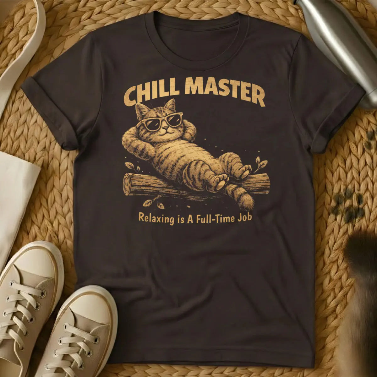 Chill Master Cat Shirt - Dark Chocolate T-Shirt - academic cat humor, feline scholar degree, lazy cat phd