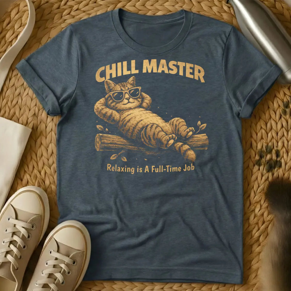 Chill Master Cat Shirt - Dark Heather T-Shirt - academic cat humor, feline scholar degree, lazy cat phd