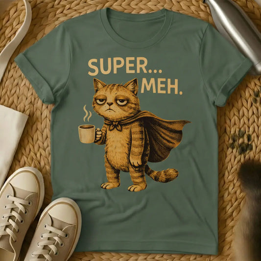 Super Meh Cat Shirt - Military Green Cat T-Shirt