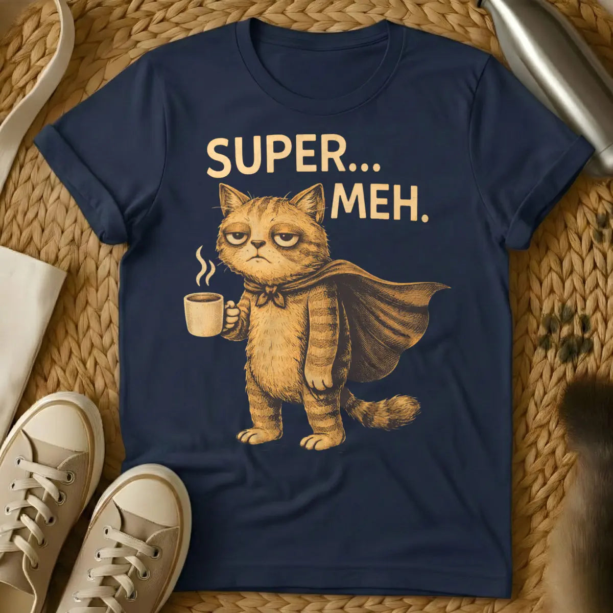 Super Meh Cat Shirt - Navy Cat T-Shirt