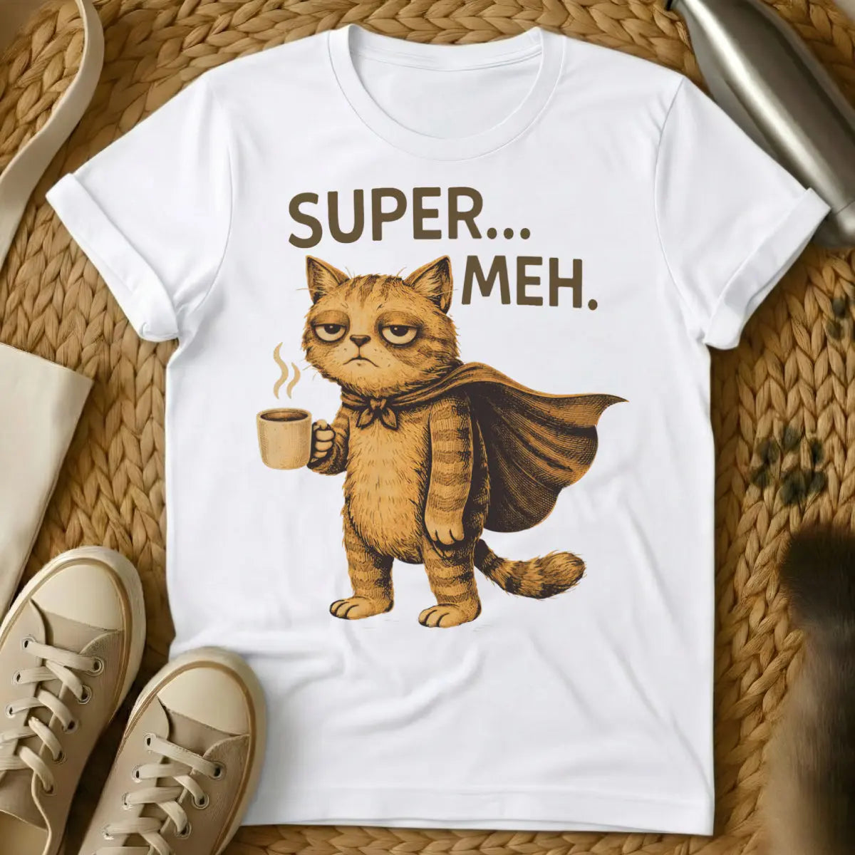 Super Meh Cat Shirt - White Cat T-Shirt