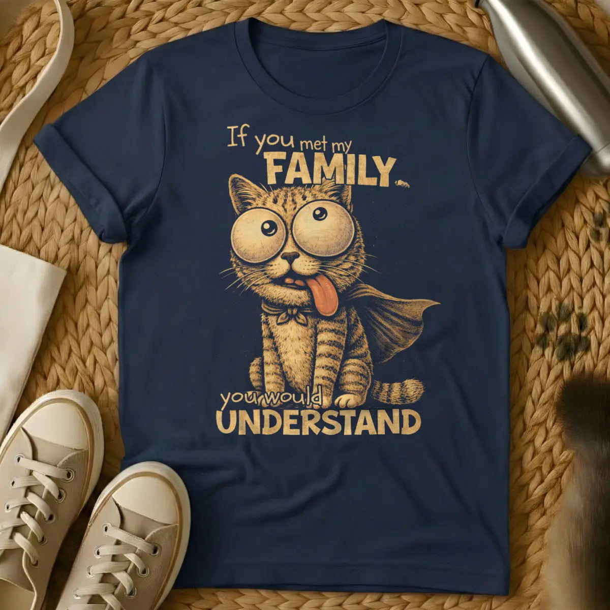 If You Met My Family Cat Shirt - Navy Cat T-Shirt