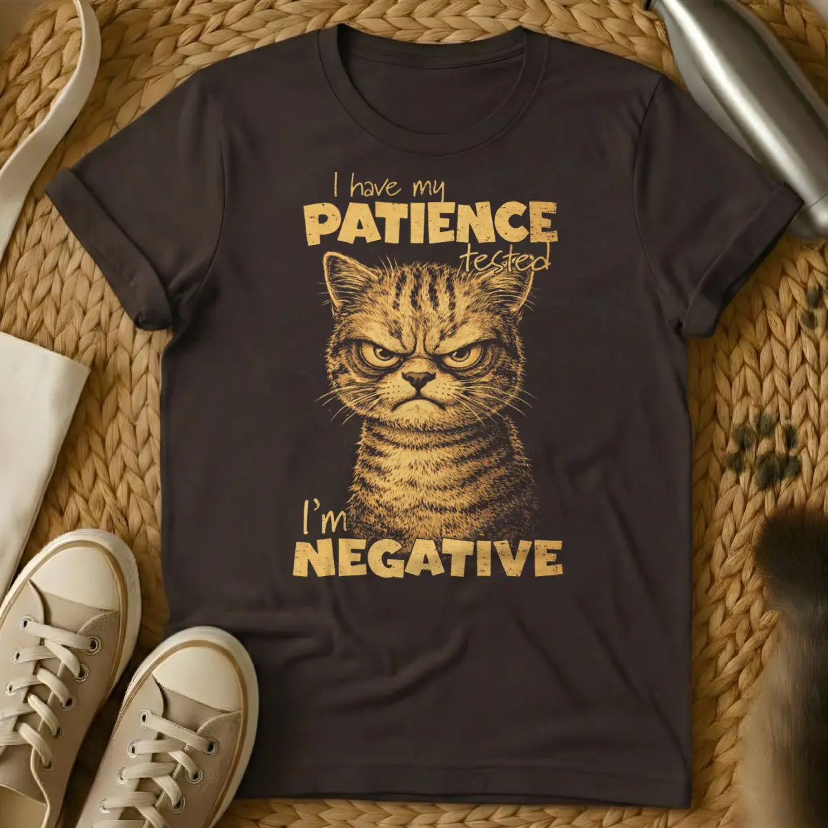 I'm Negative Patience Tee - Dark Chocolate Cat T-Shirt