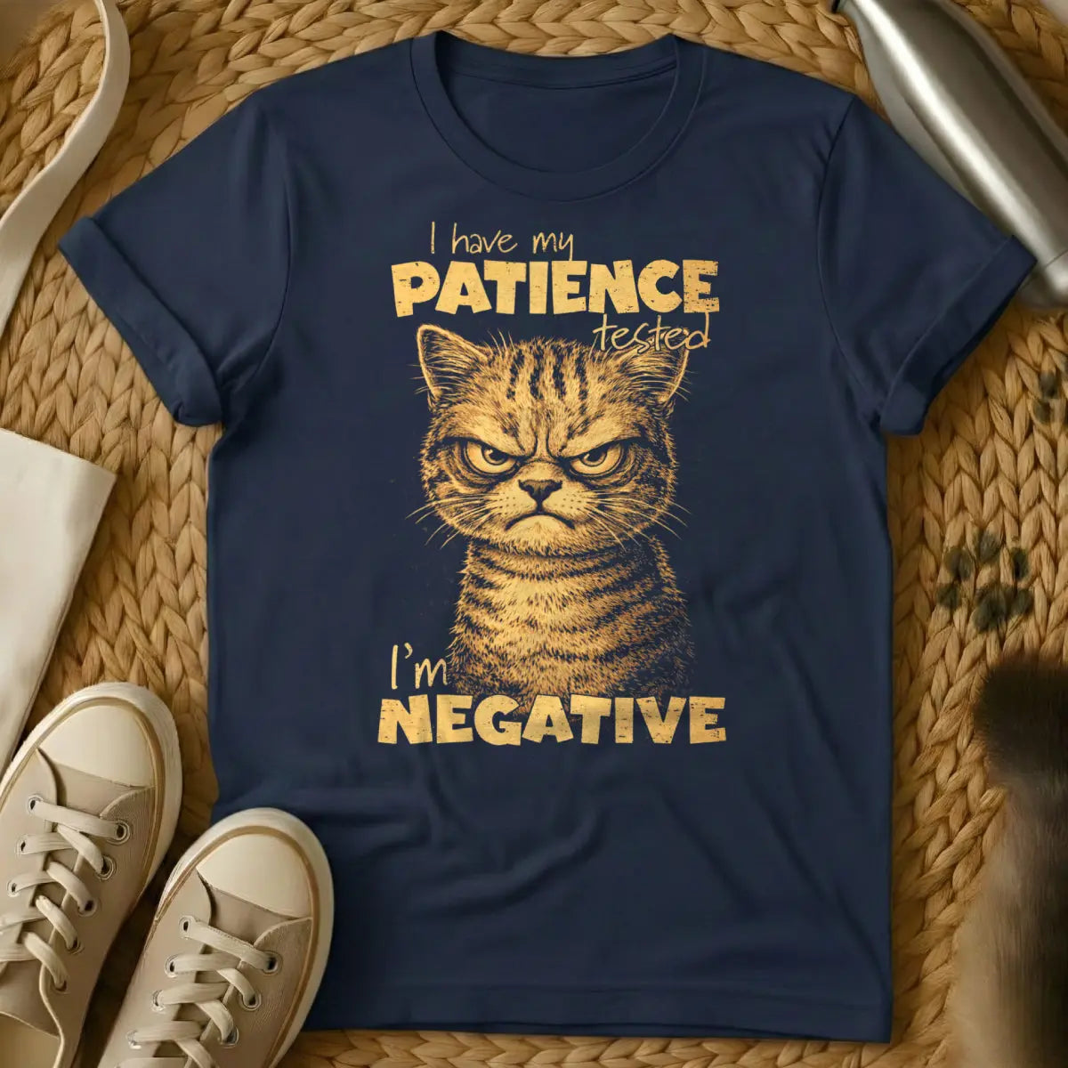 I'm Negative Patience Tee - Navy Cat T-Shirt
