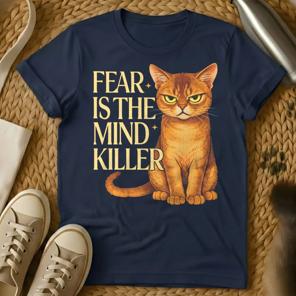 Litany Against Fear Cat Tee - Navy Cat T-Shirt
