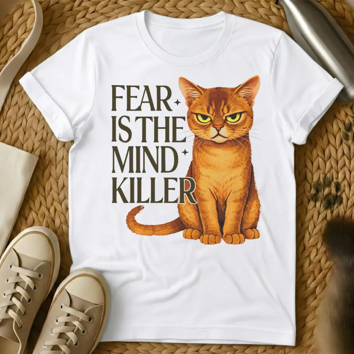 Litany Against Fear Cat Tee - White Cat T-Shirt