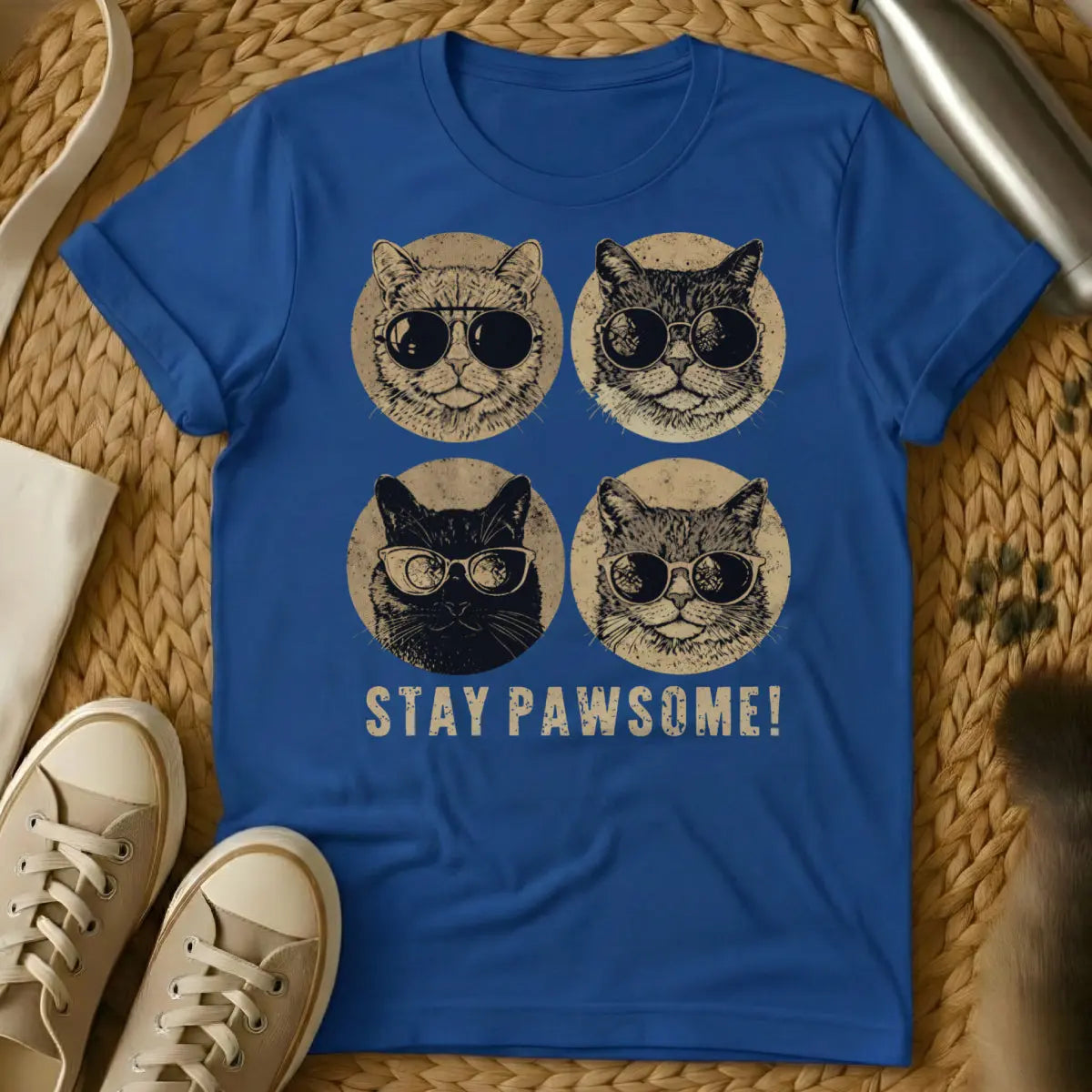 Stay Pawsome Cat Shirt - Blue Cat T-Shirt
