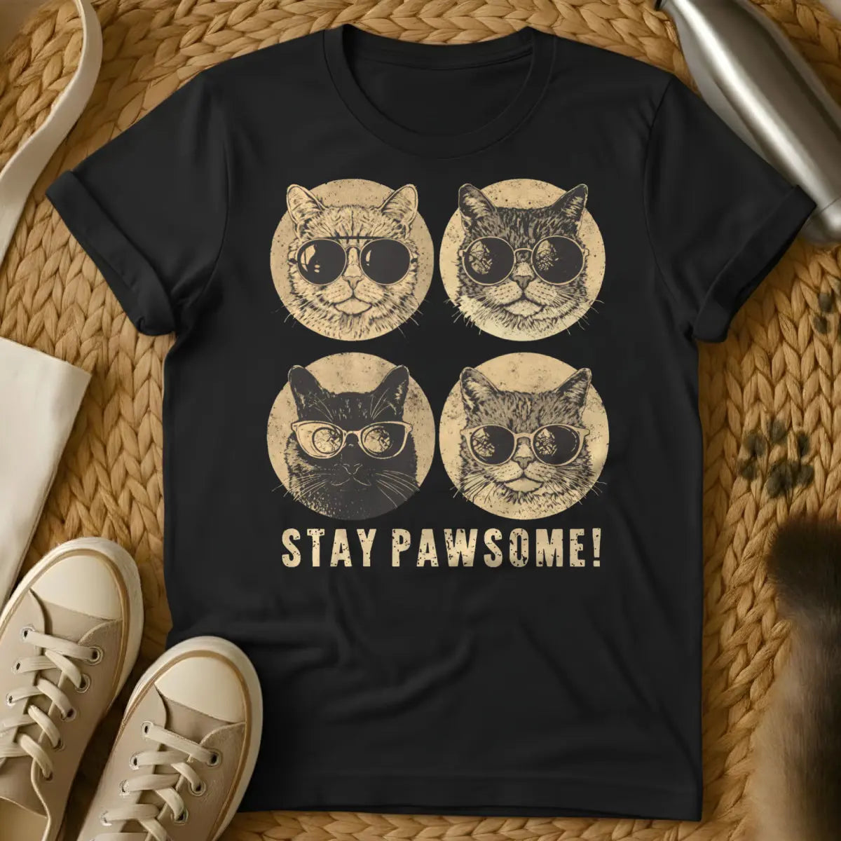 Stay Pawsome Cat Shirt - Black Cat T-Shirt