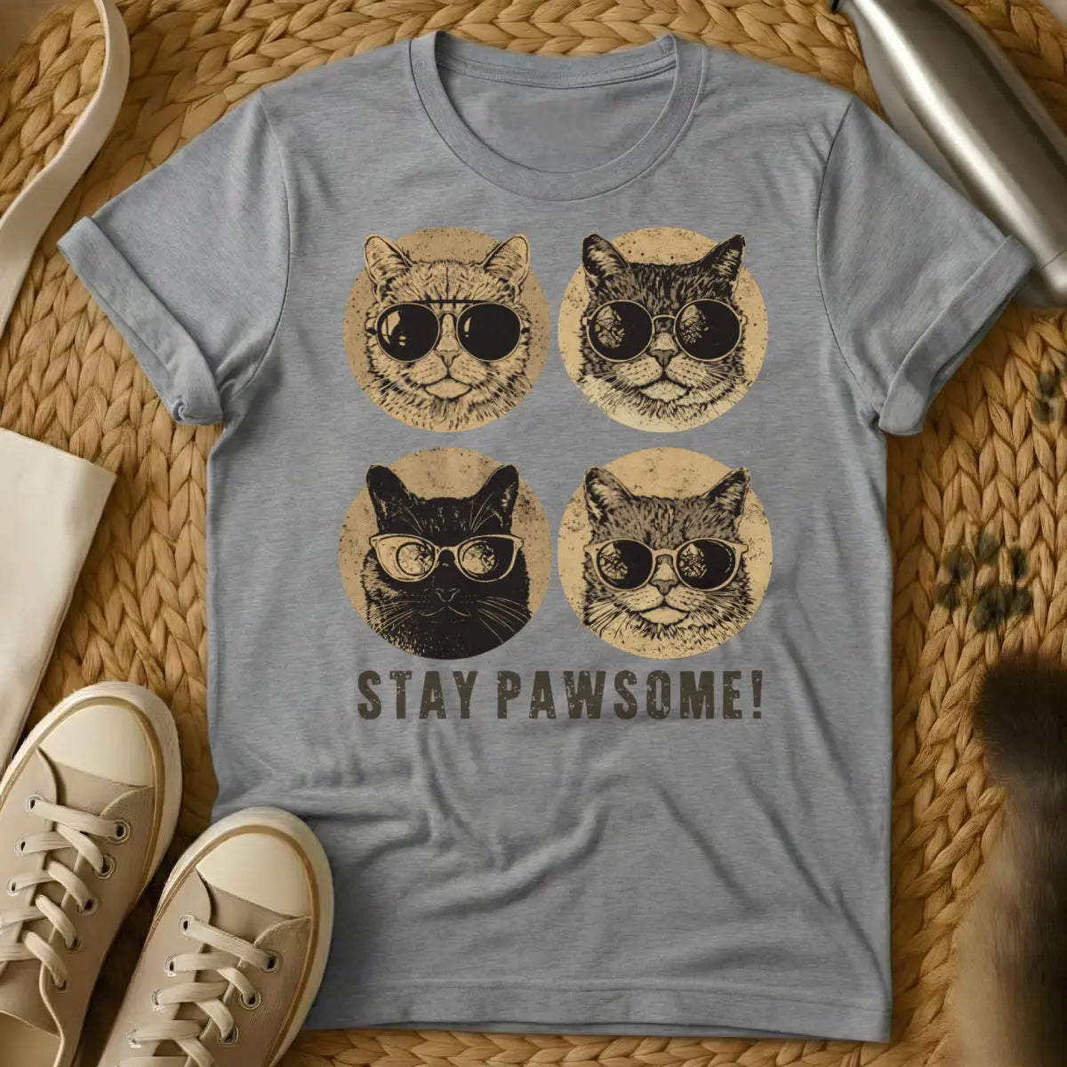 Stay Pawsome Cat Shirt - Gray Cat T-Shirt