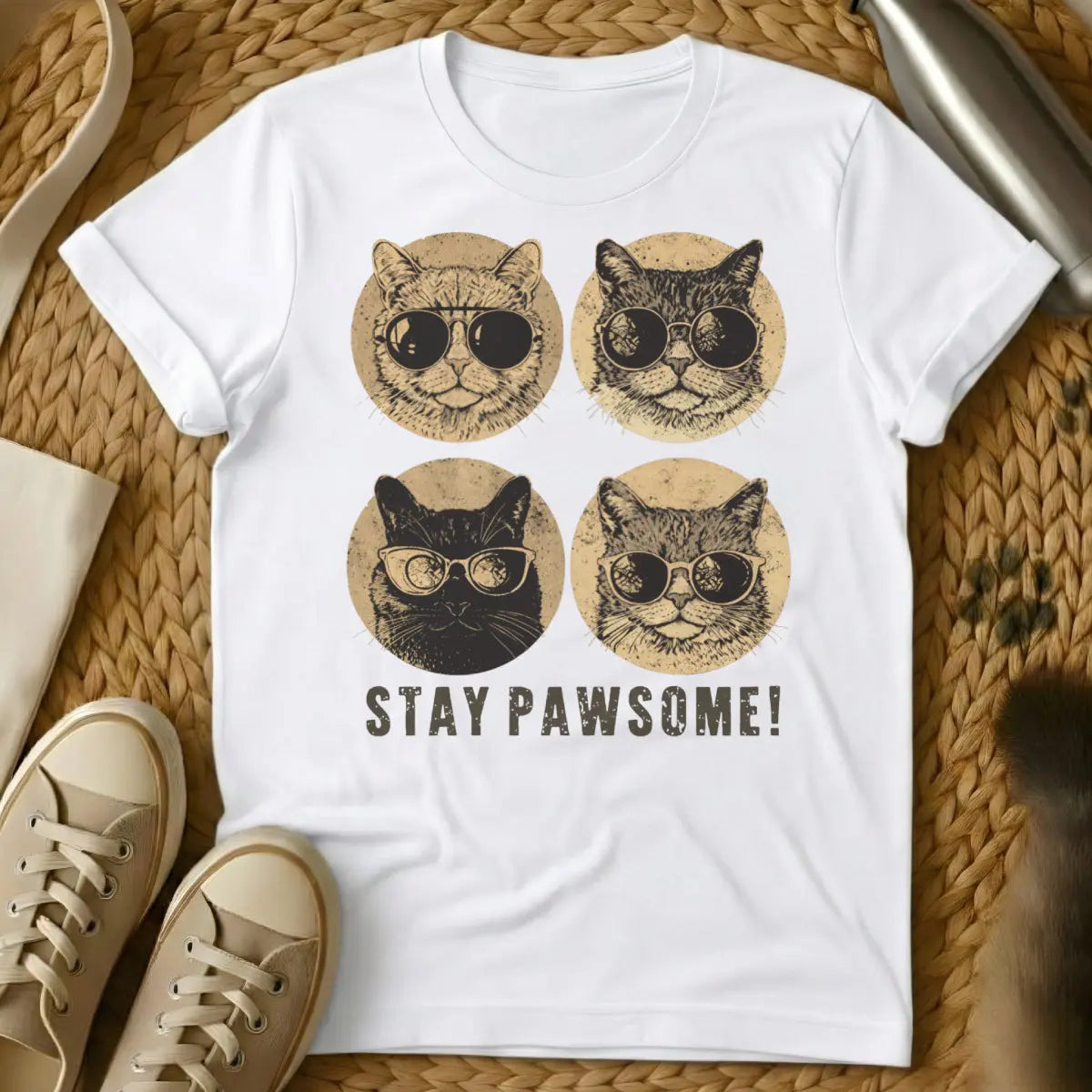 Stay Pawsome Cat Shirt - White Cat T-Shirt