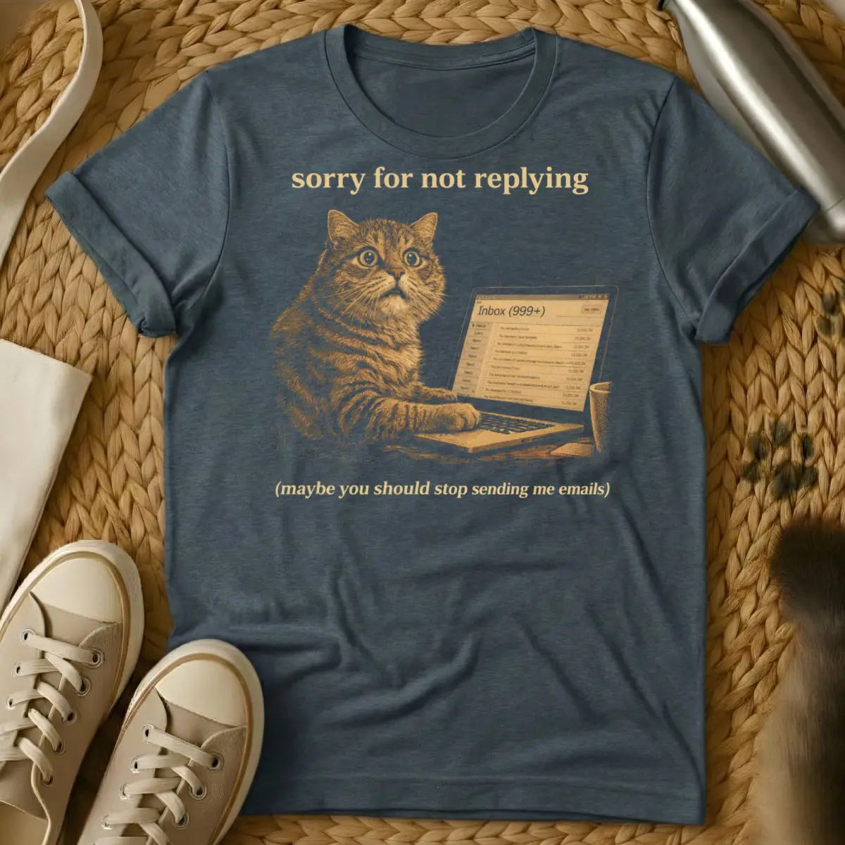 Funny Email Cat Shirt - Dark Heather T-Shirt - email avoidance meme, introvert work humor, passive aggressive office
