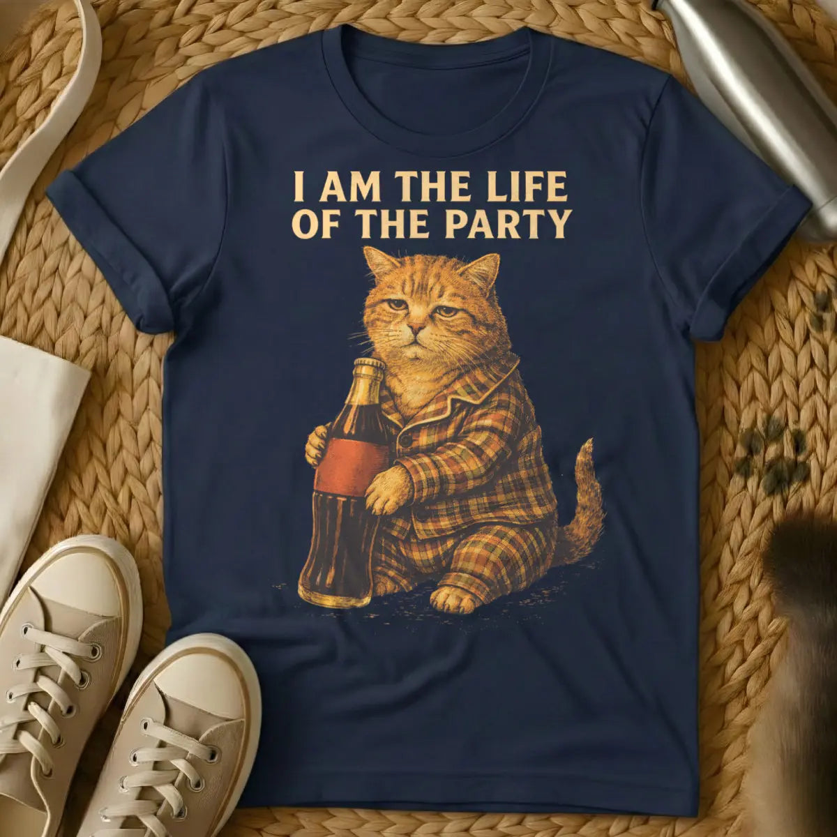 Funny Grumpy Cat Tee - Navy T-Shirt - grumpy cat meme, iconic internet meme, relatable introvert humor