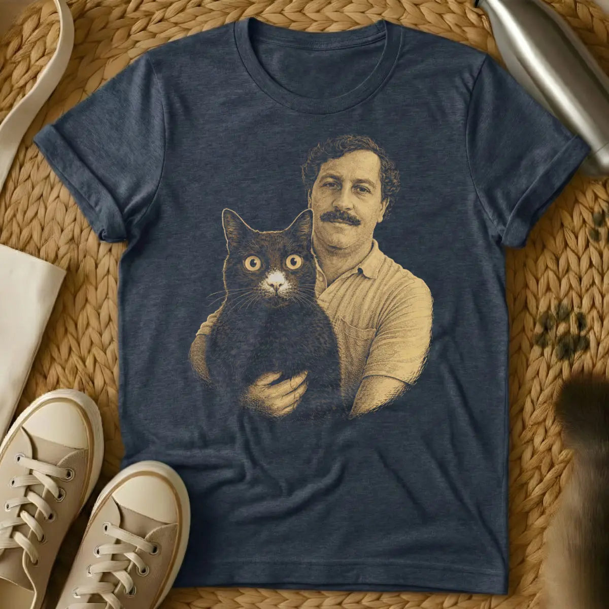 Pablo Escobar Cat Shirt - Heather Navy Cat T-Shirt