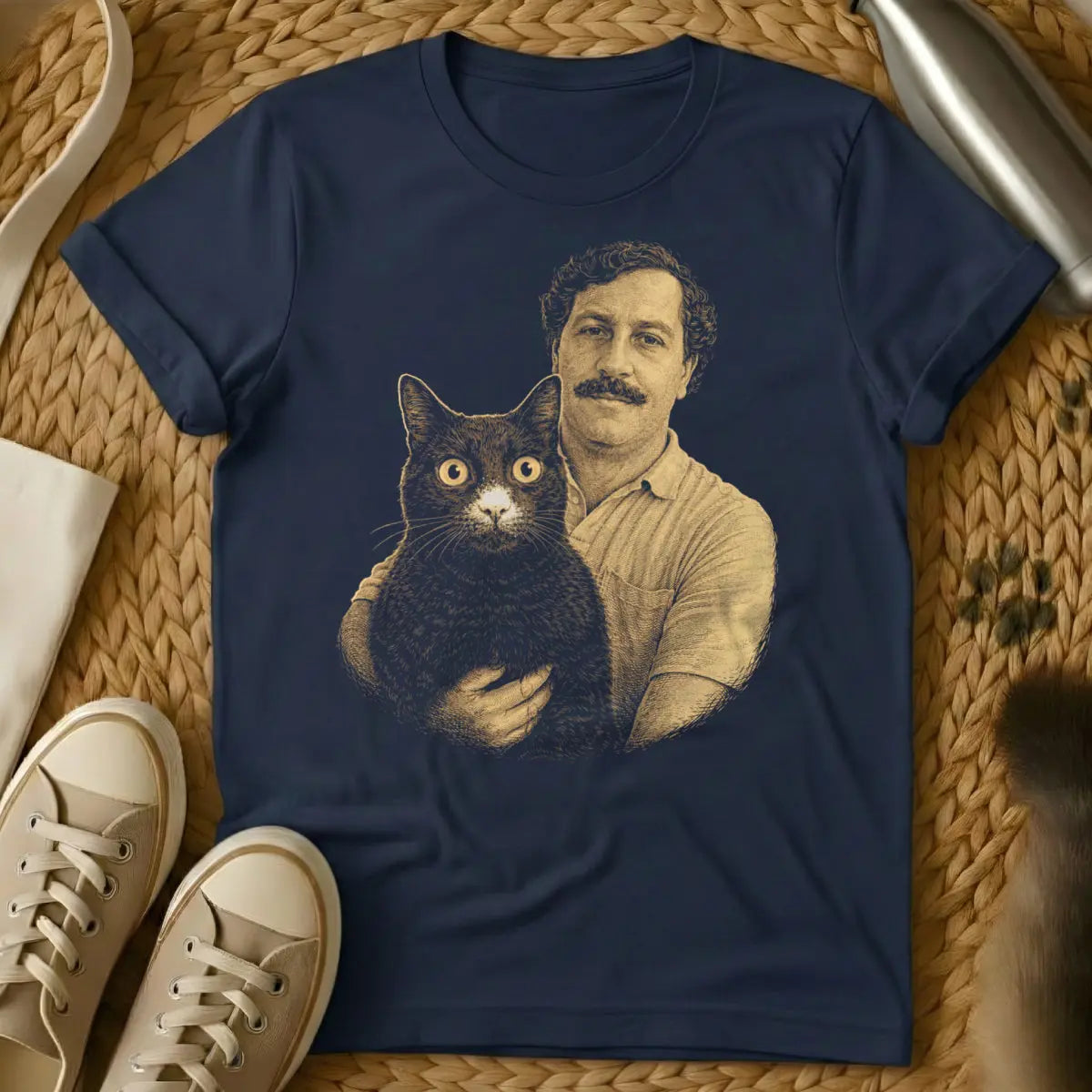 Pablo Escobar Cat Shirt - Navy Cat T-Shirt