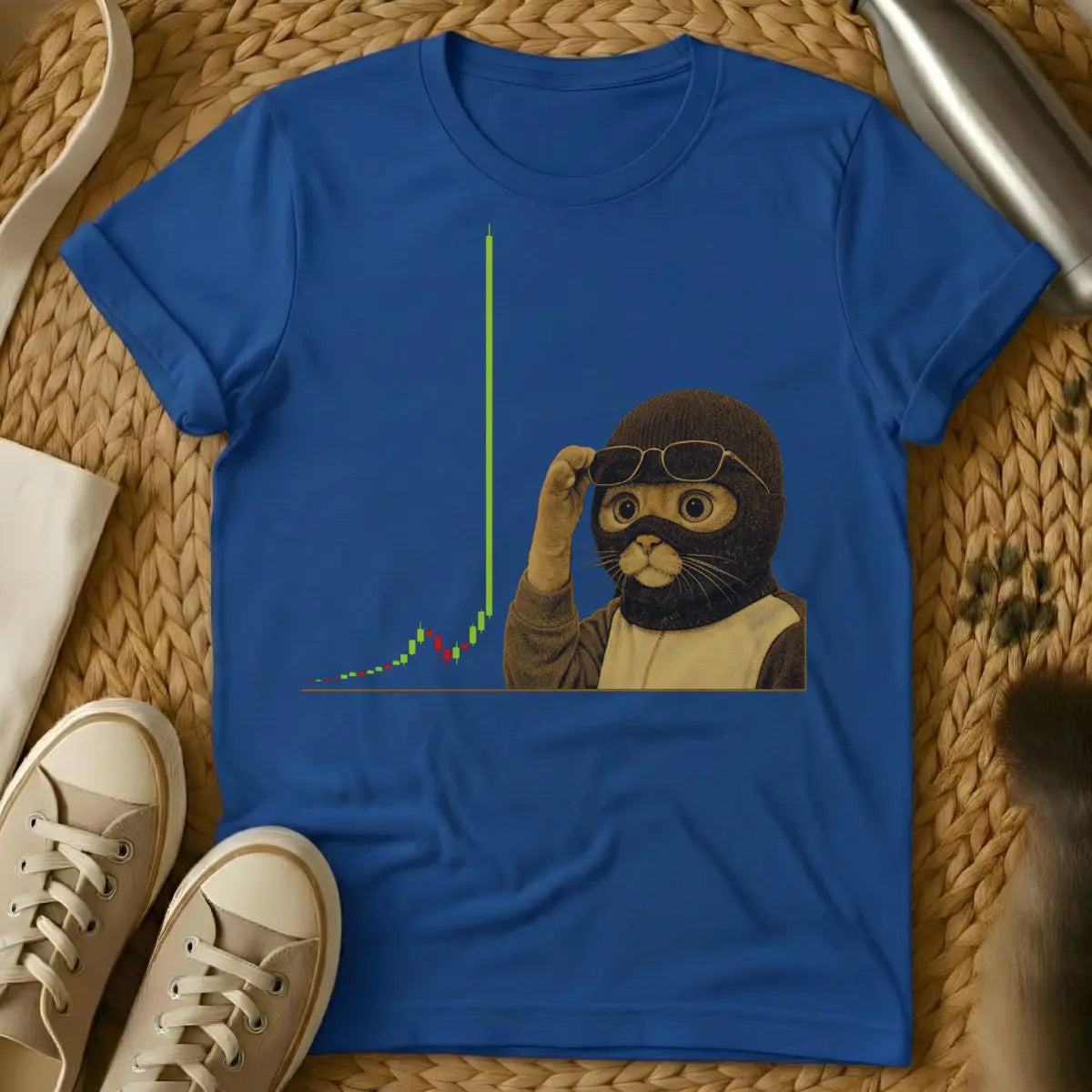 Crypto Cat Meme Shirt | - Blue T-Shirt - crypto meme art, diamond paws, financial satire apparel