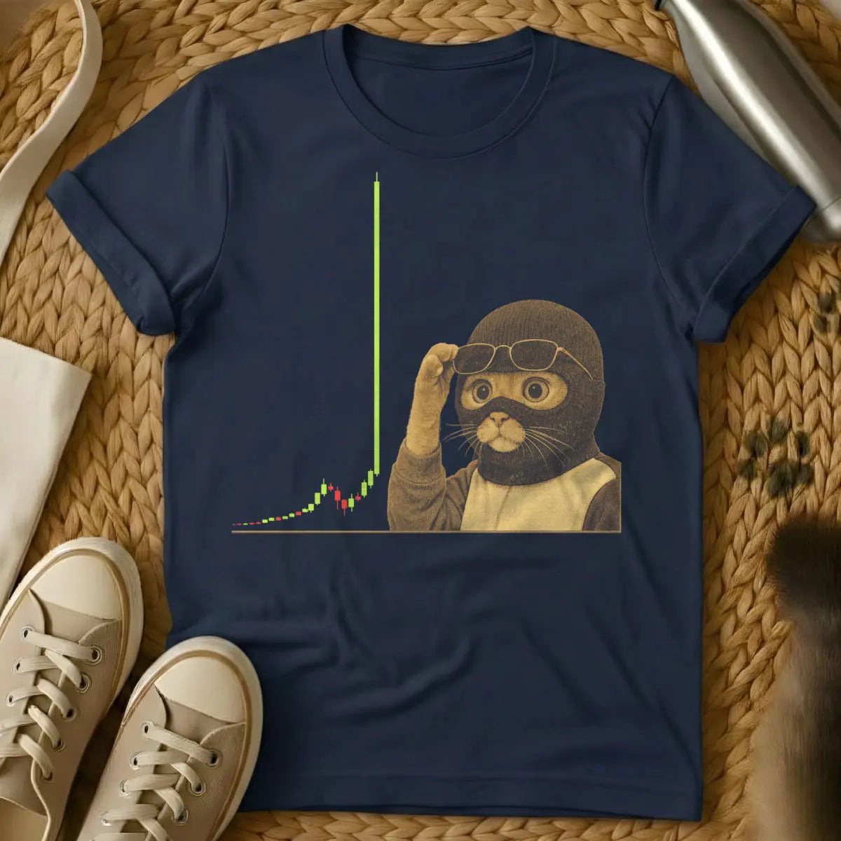 Crypto Cat Meme Shirt | - Navy T-Shirt - crypto meme art, diamond paws, financial satire apparel