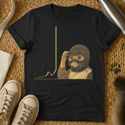 Crypto Cat Meme Shirt | - Black T-Shirt - crypto meme art, diamond paws, financial satire apparel