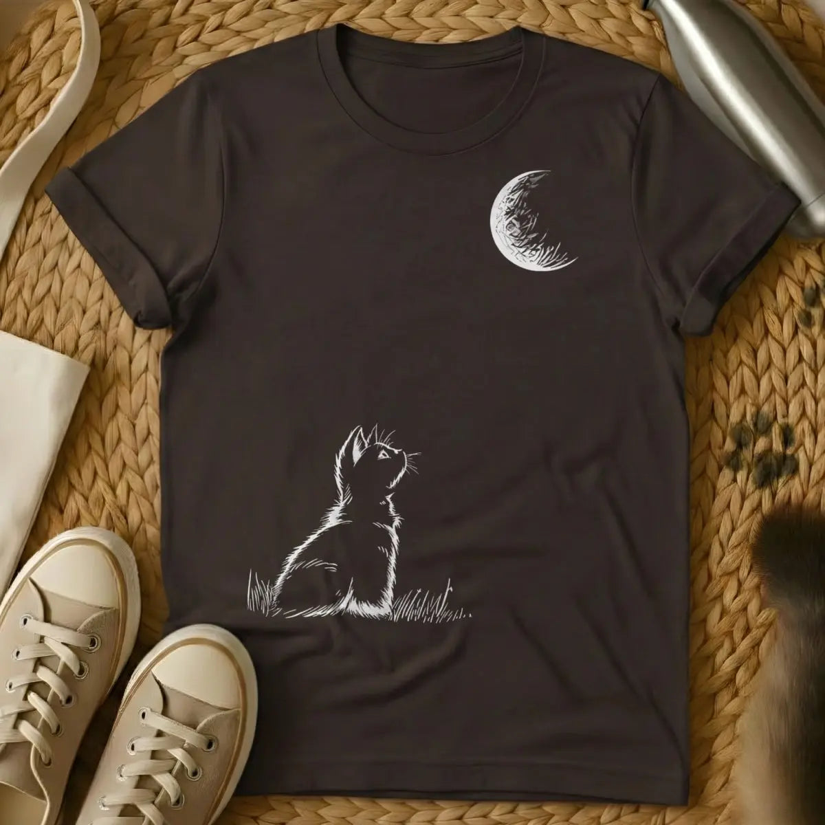 Celestial Cat Tee - Dark Chocolate T-Shirt - astrology pet, cosmic cat, galaxy feline