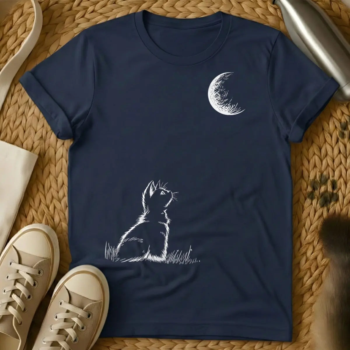 Celestial Cat Tee - Navy T-Shirt - astrology pet, cosmic cat, galaxy feline