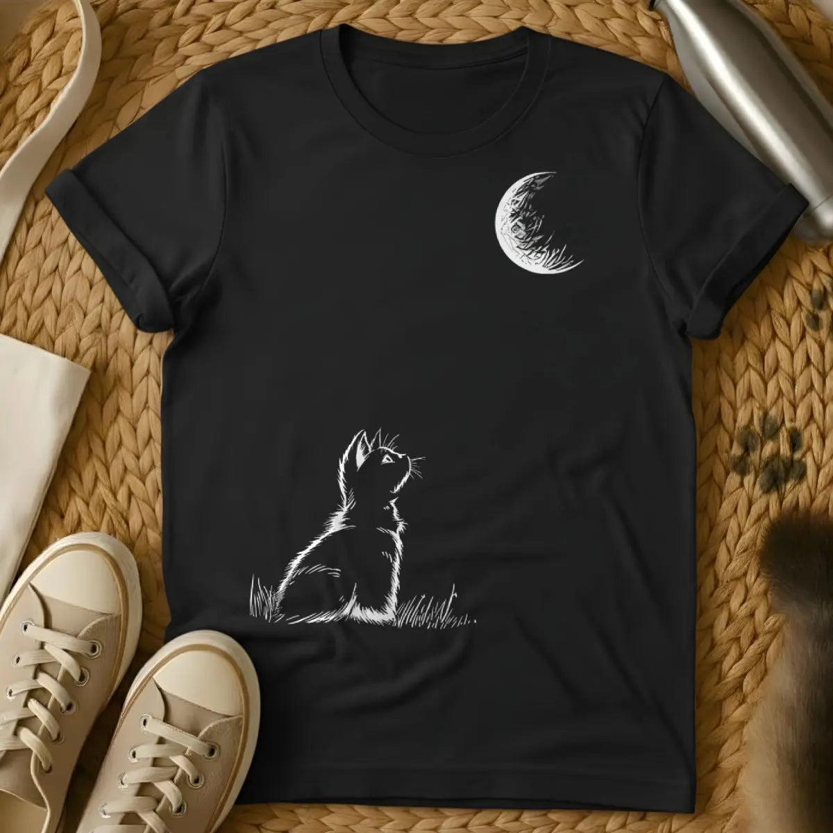 Celestial Cat Tee - Black T-Shirt - astrology pet, cosmic cat, galaxy feline