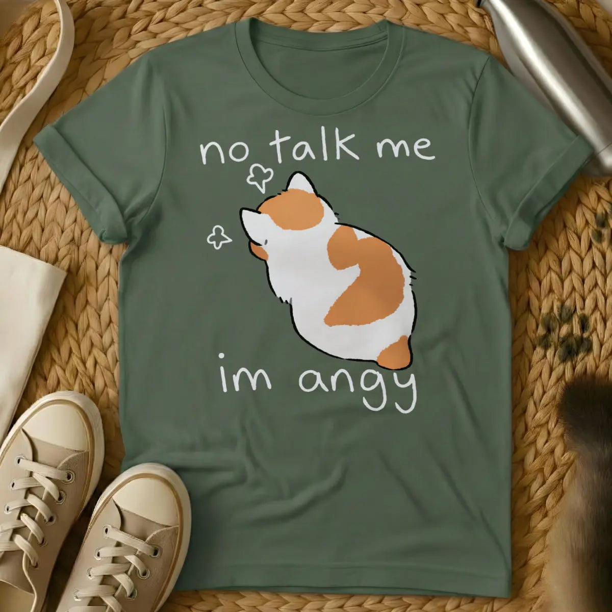 No Talk Me Im Angy Shirt - Military Green Cat T-Shirt