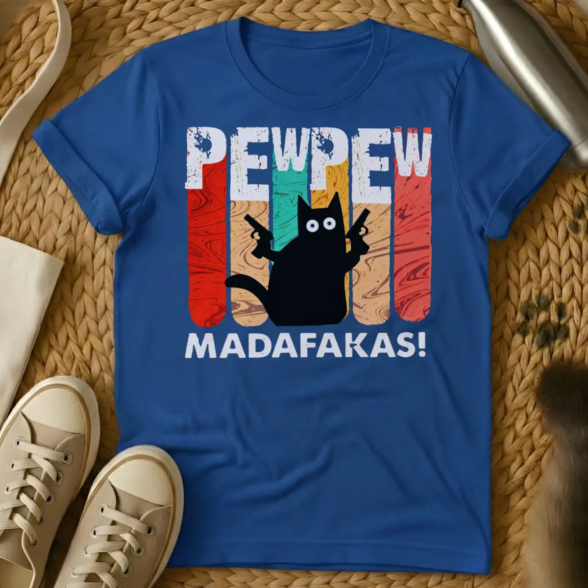 Pew Pew Cat Graphic Shirt - Blue Cat T-Shirt
