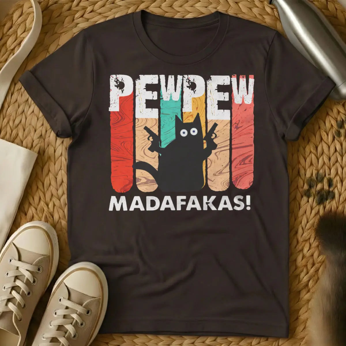 Pew Pew Cat Graphic Shirt - Black Cat T-Shirt