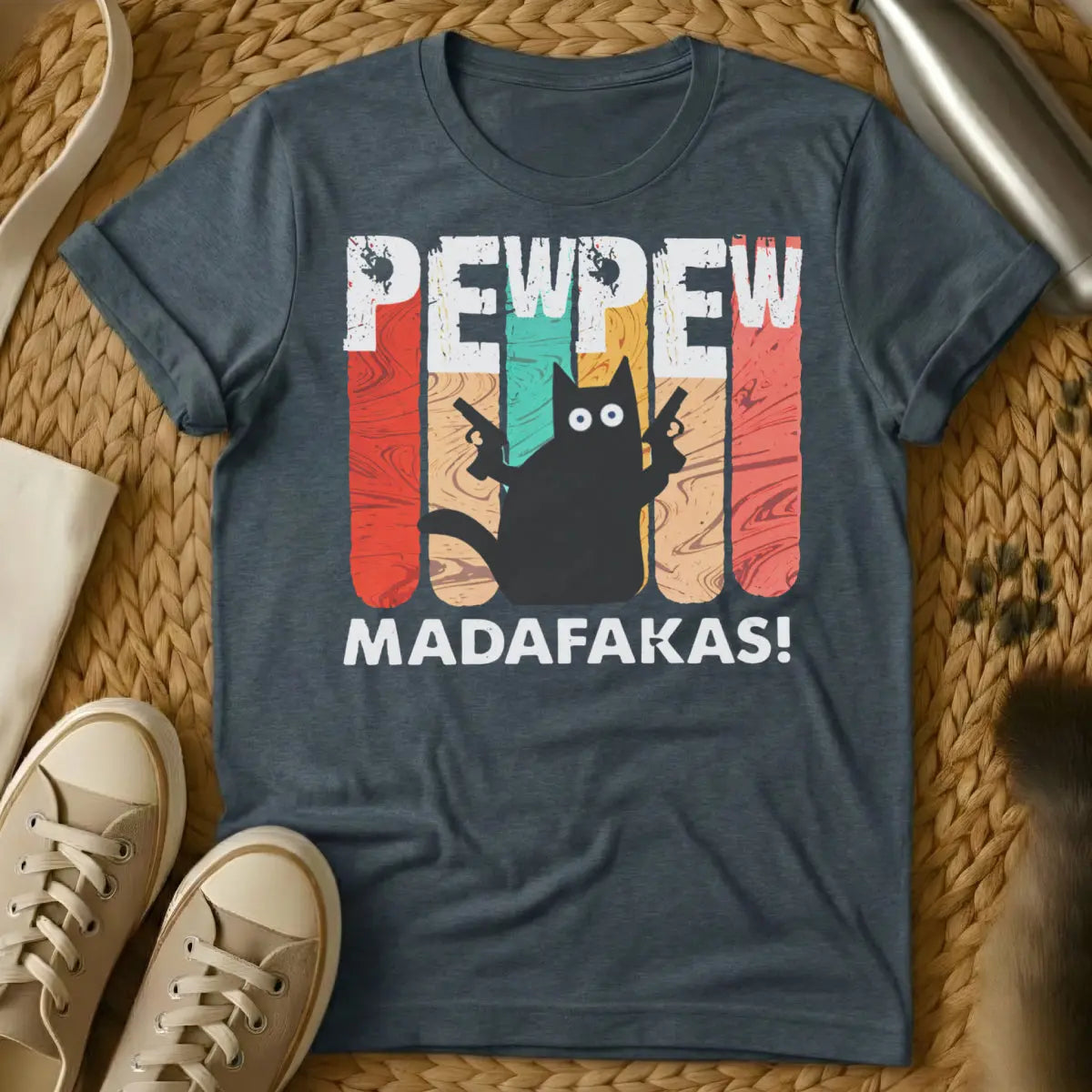 Pew Pew Cat Graphic Shirt - Dark Heather Cat T-Shirt