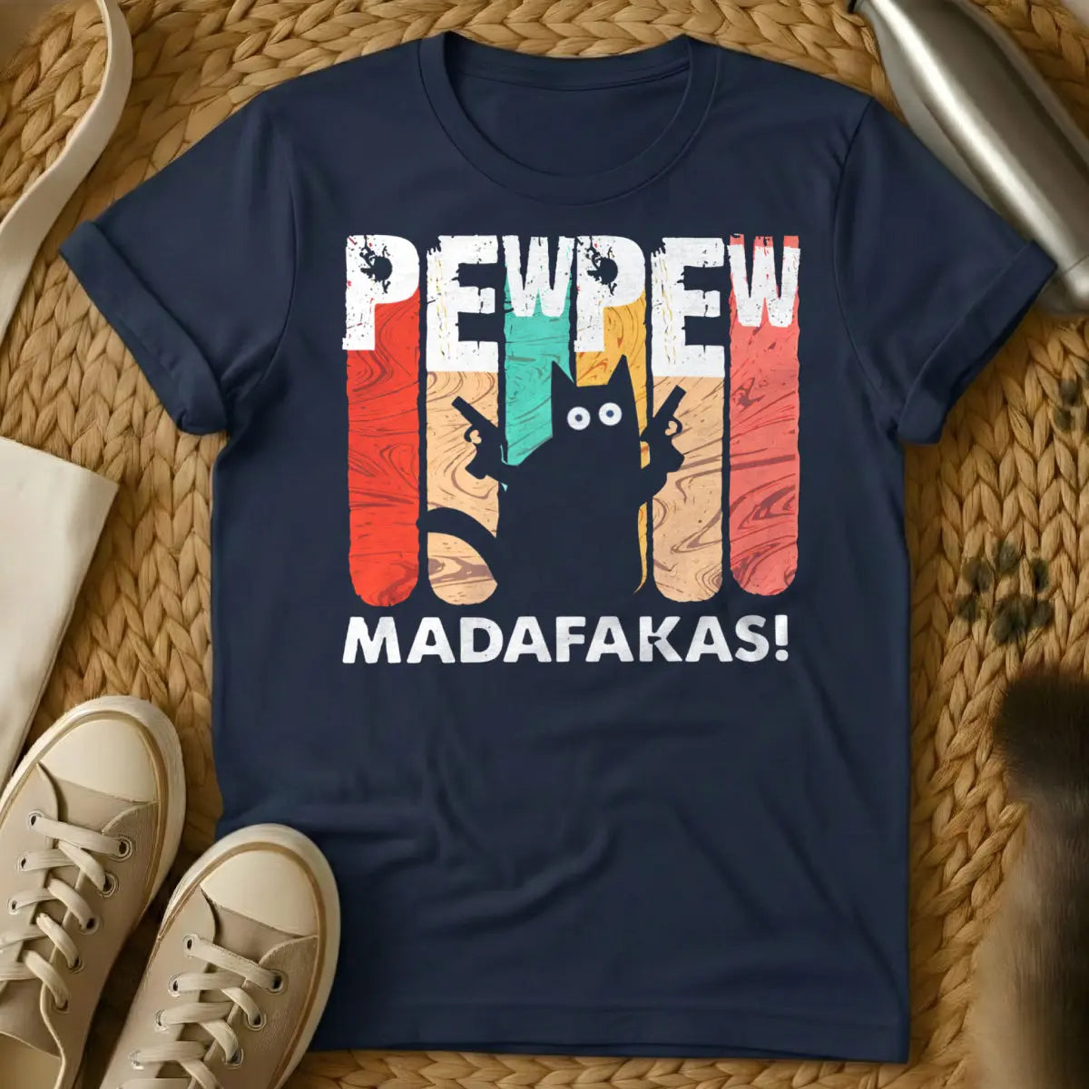 Pew Pew Cat Graphic Shirt - Navy Cat T-Shirt