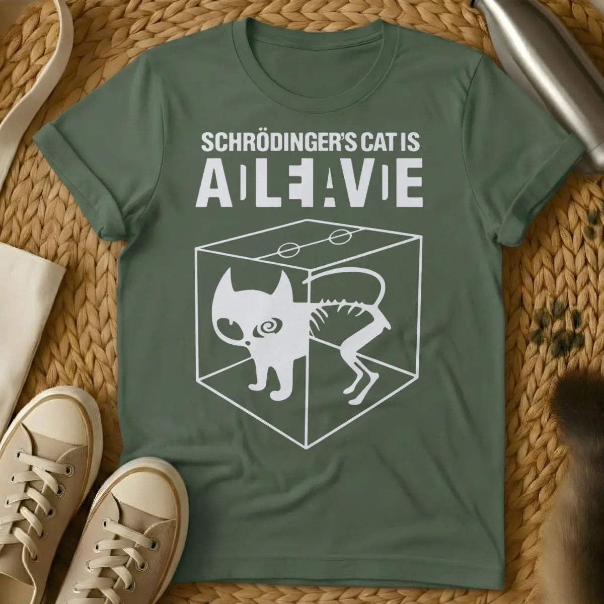 Science Humor Cat Shirt - Military Green Cat T-Shirt