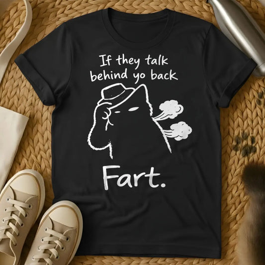 Farting Cat Shirt - Black T-Shirt - animal flatulence humor, cat "dealt it" meme, feline gaslighting humor