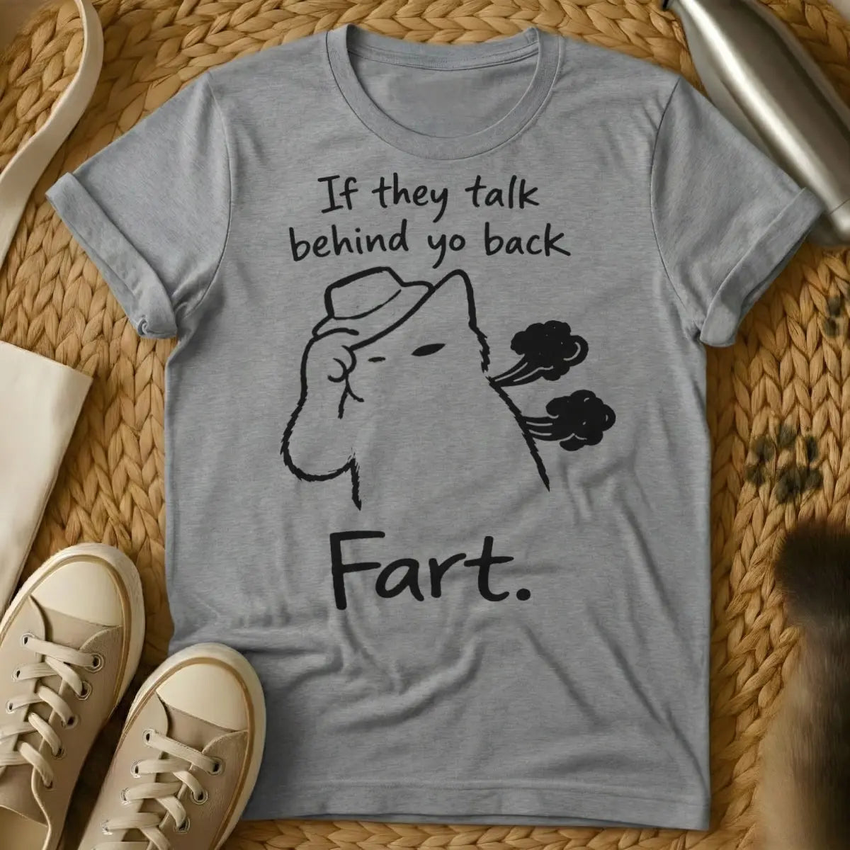Farting Cat Shirt - Gray T-Shirt - animal flatulence humor, cat "dealt it" meme, feline gaslighting humor