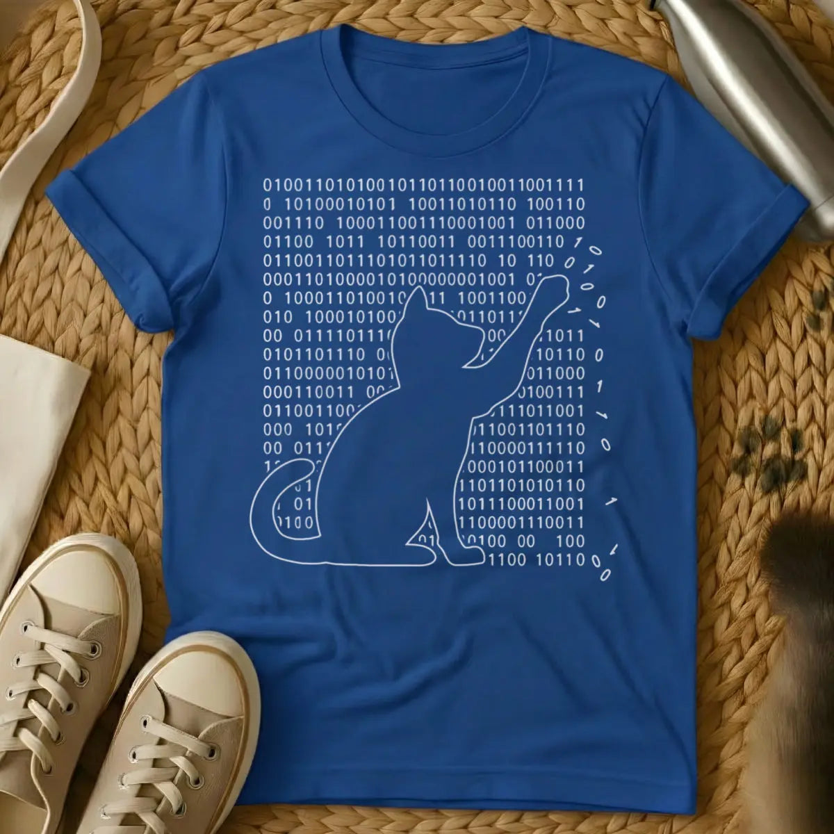 Binary Cat Shirt - Blue T-Shirt - binary code graphic, coding logic meme, computer science geek gift