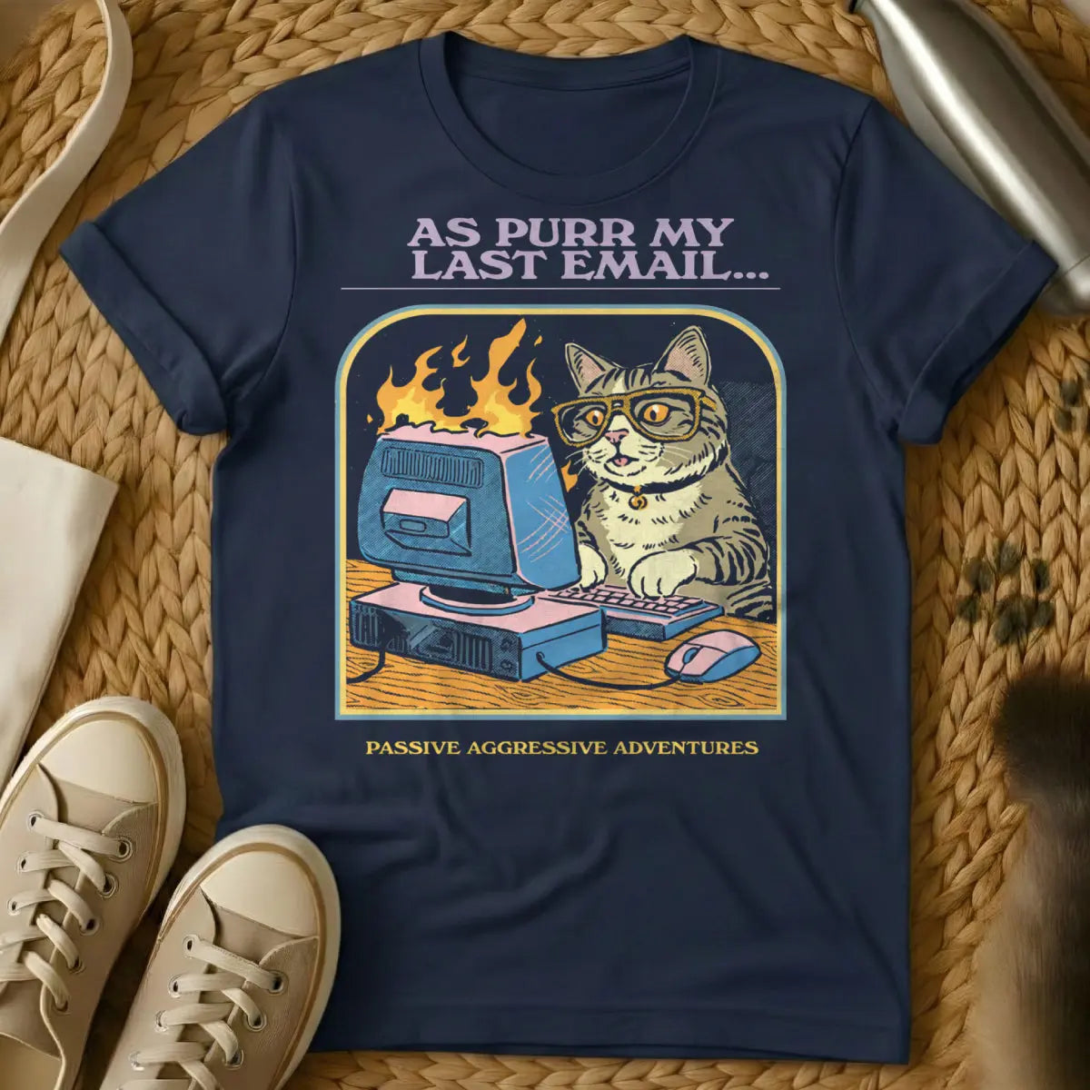 Workplace Humor Cat Shirt - Navy Cat T-Shirt