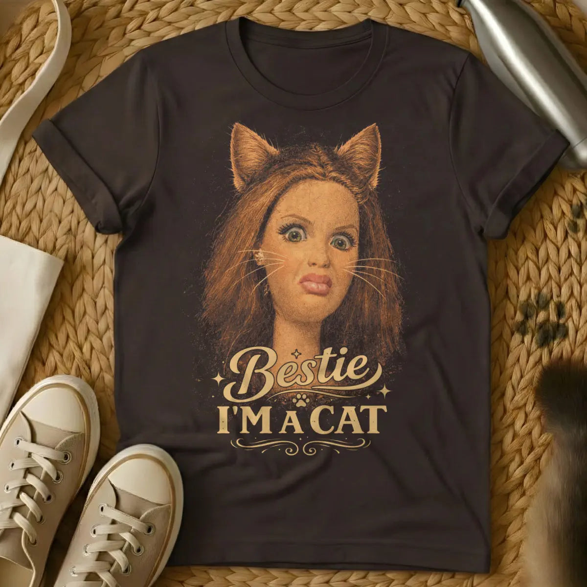 Cursed Cat Meme Shirt - Dark Chocolate T-Shirt - blursed meme, deep fried meme, internet archaeology