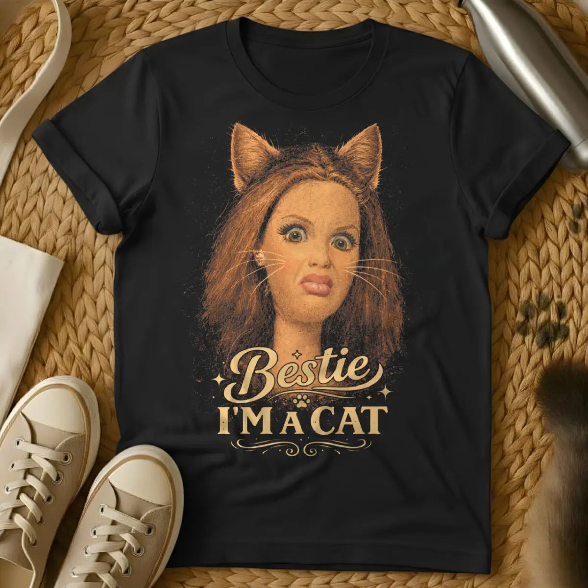 Cursed Cat Meme Shirt - Black T-Shirt - blursed meme, deep fried meme, internet archaeology