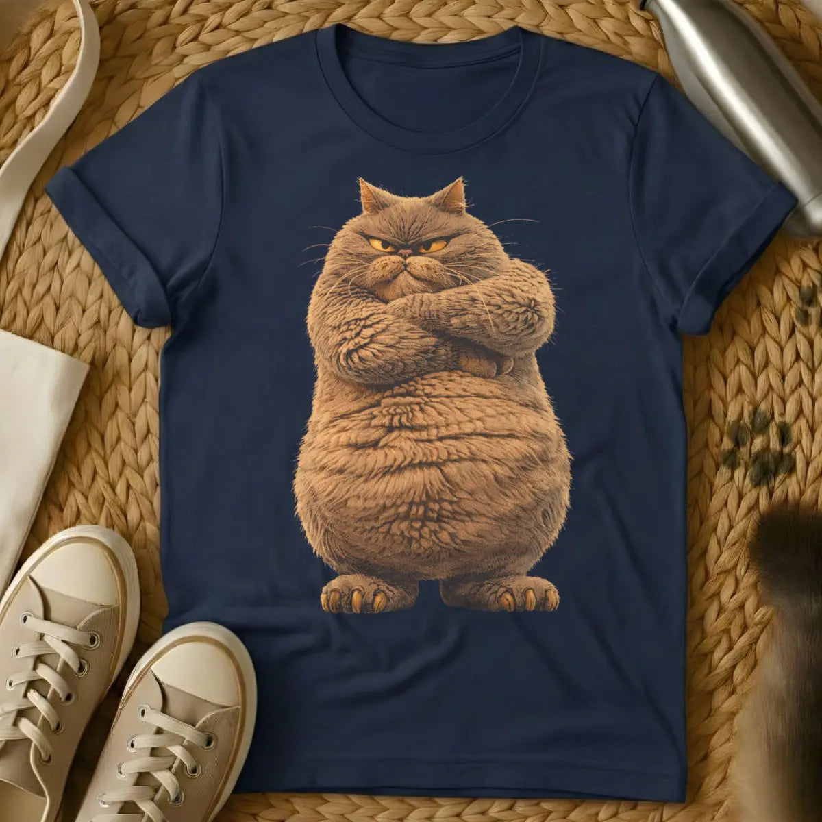 Funny Tough Cat Tee - Navy Cat T-Shirt