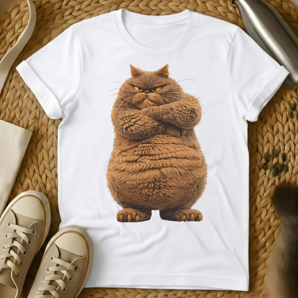 Funny Tough Cat Tee - White Cat T-Shirt