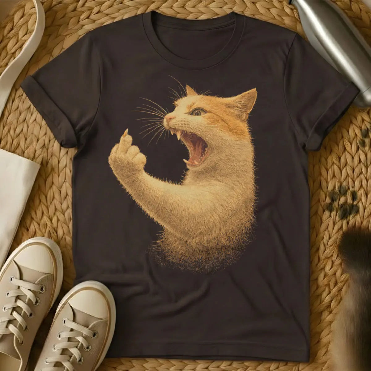Rude Cat Middle Claw Shirt - Dark Chocolate Cat T-Shirt