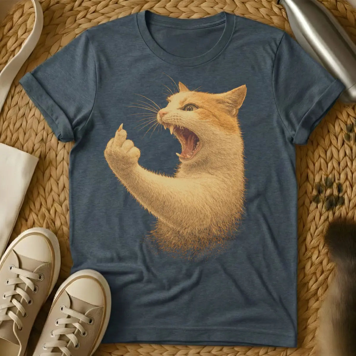 Rude Cat Middle Claw Shirt - Dark Heather Cat T-Shirt