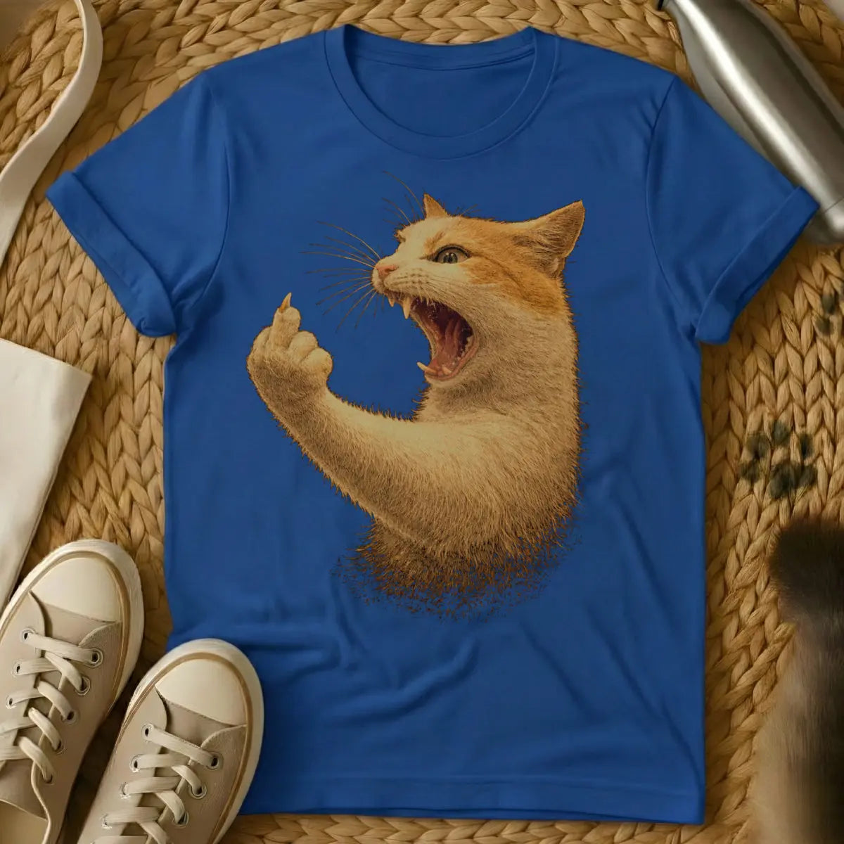 Rude Cat Middle Claw Shirt - Blue Cat T-Shirt