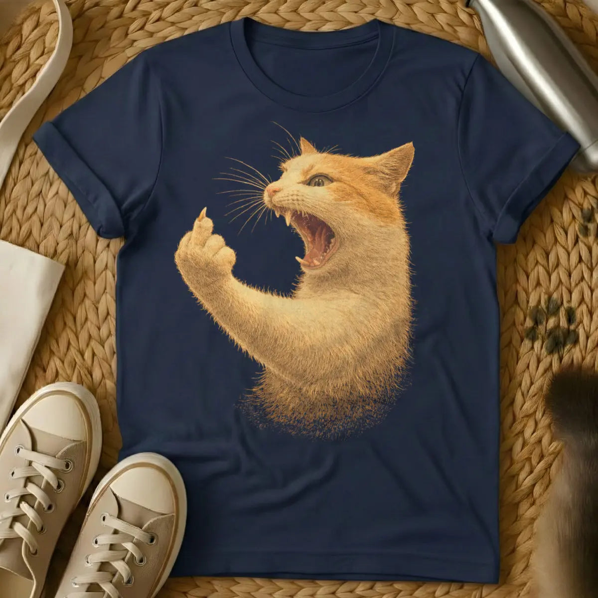 Rude Cat Middle Claw Shirt - Navy Cat T-Shirt