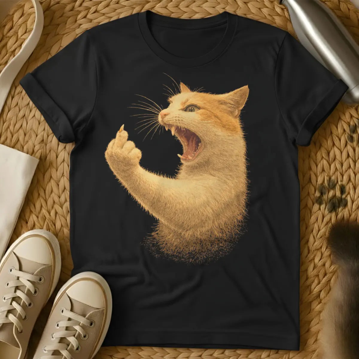 Rude Cat Middle Claw Shirt - Black Cat T-Shirt